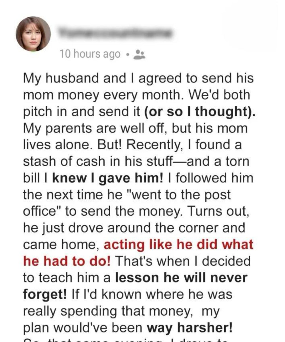 My husband got a lesson he’ll never forget after I discovered he had been secretly keeping the money meant for his own mother. – story-veterans.com